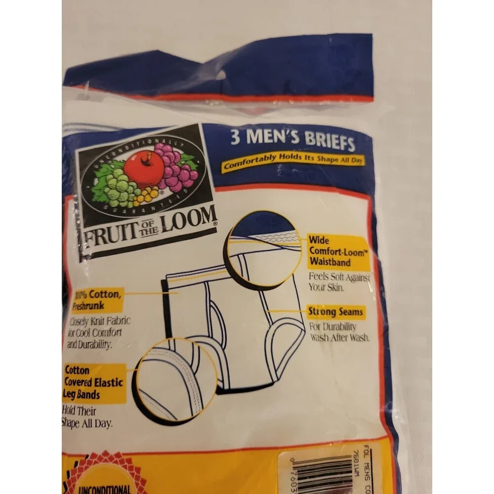 NWT VTG Deadstock Fruit of The Loom 3 Pack Mens White Briefs Size Large 1996